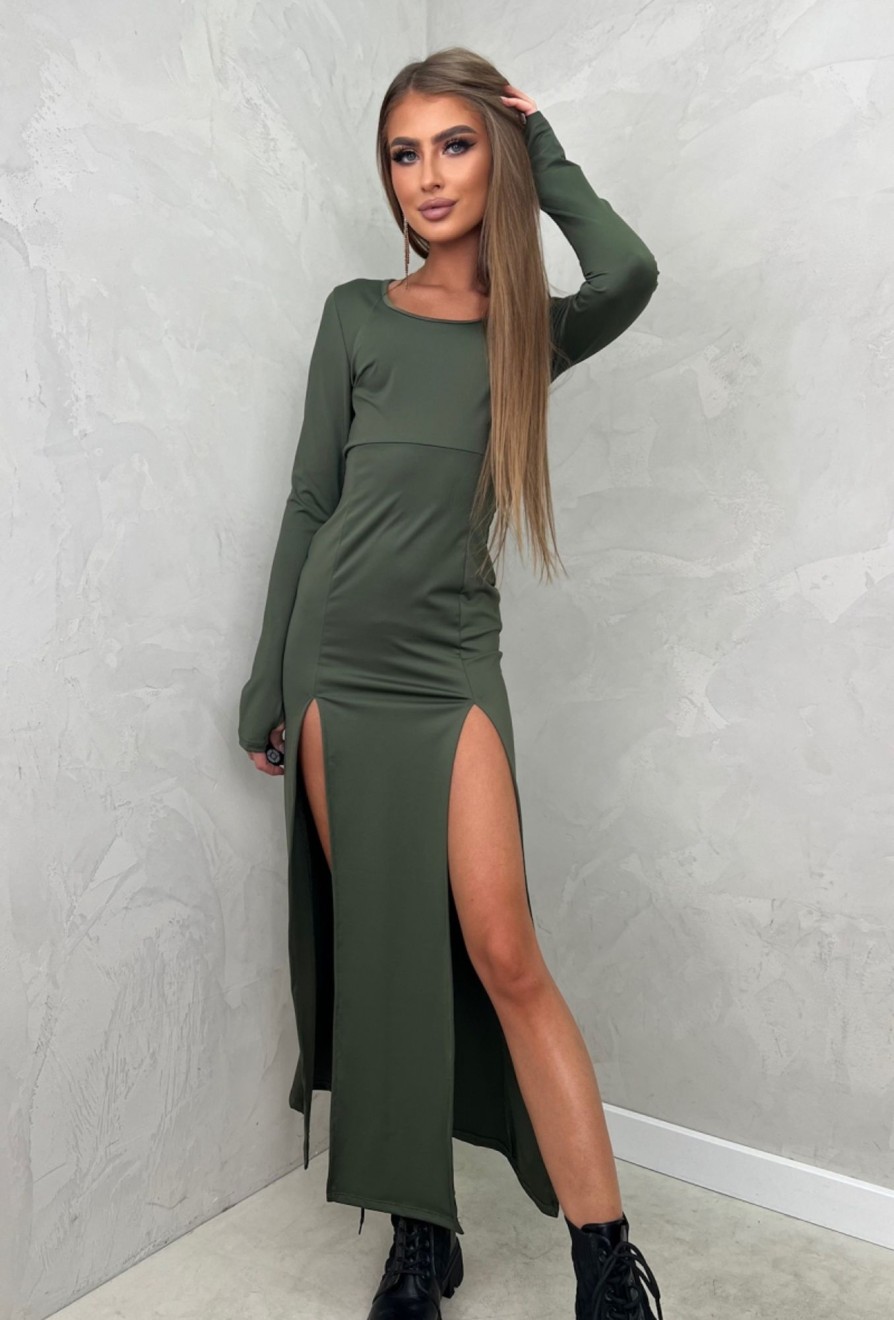 Kategorie leo_romance | Sukienka Maxi Z Rozcieciami Khaki-Yance